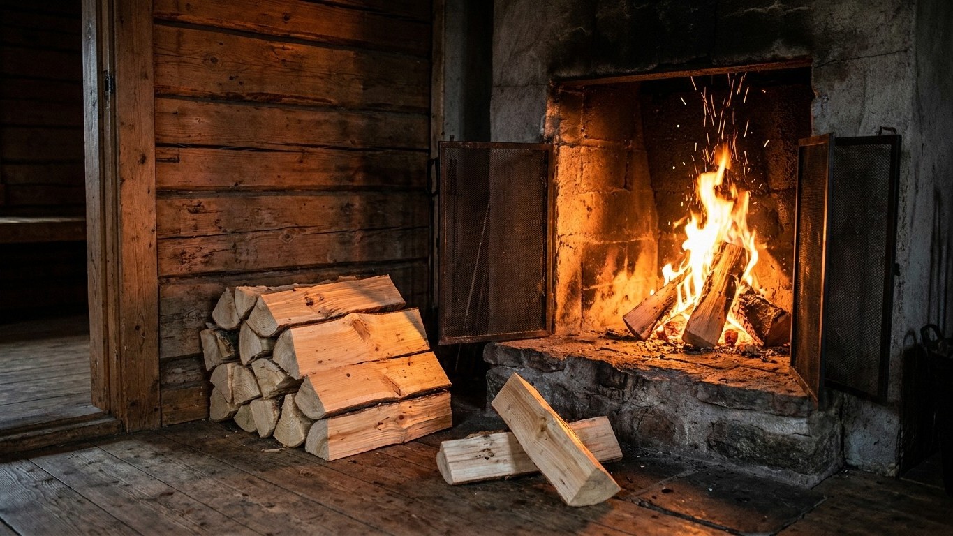 Spruce as Firewood: Heat, Smoke and Sparks