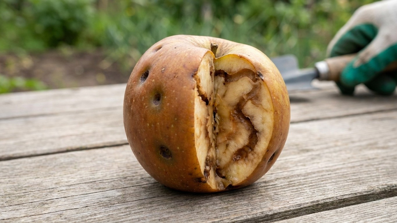Apple Maggot: Dimpled Skin and Brown Trails Inside