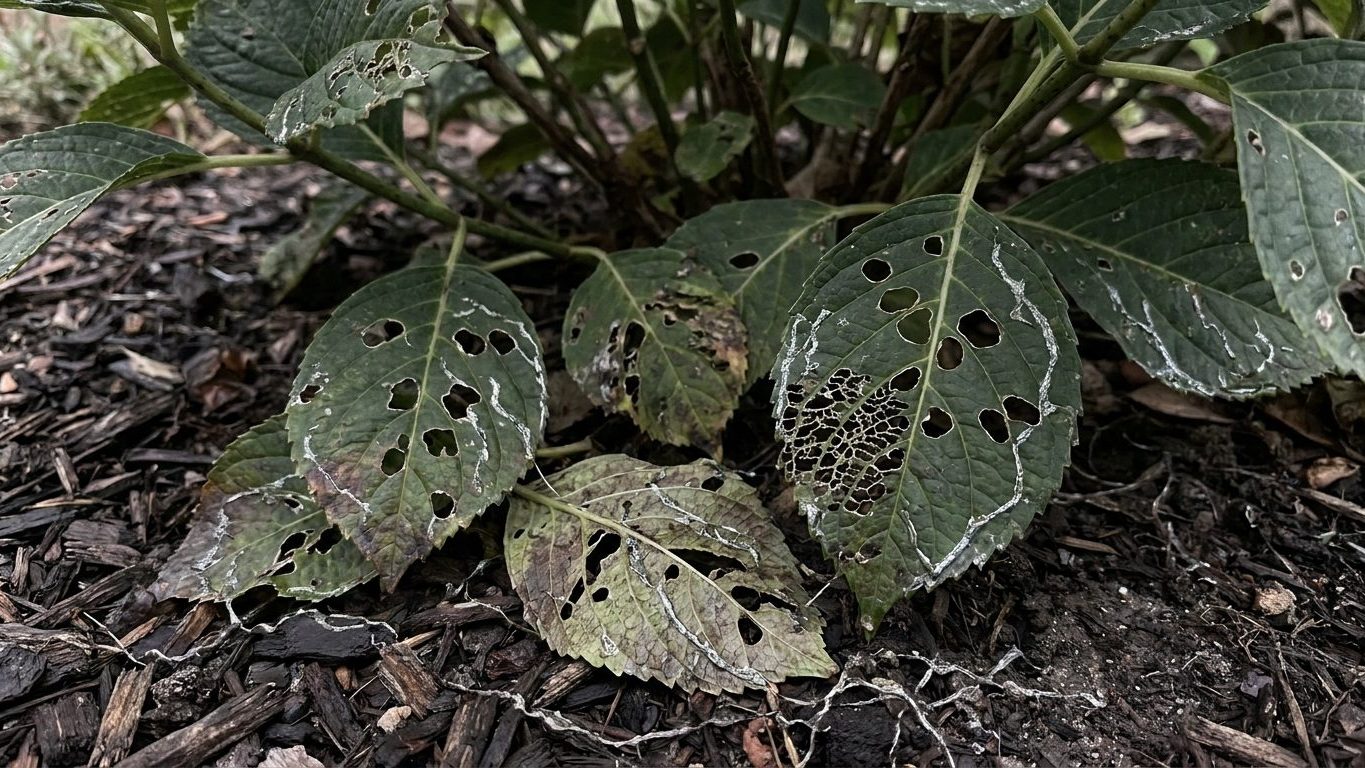 Slugs on Hydrangeas: Holes in the Lowest Leaves