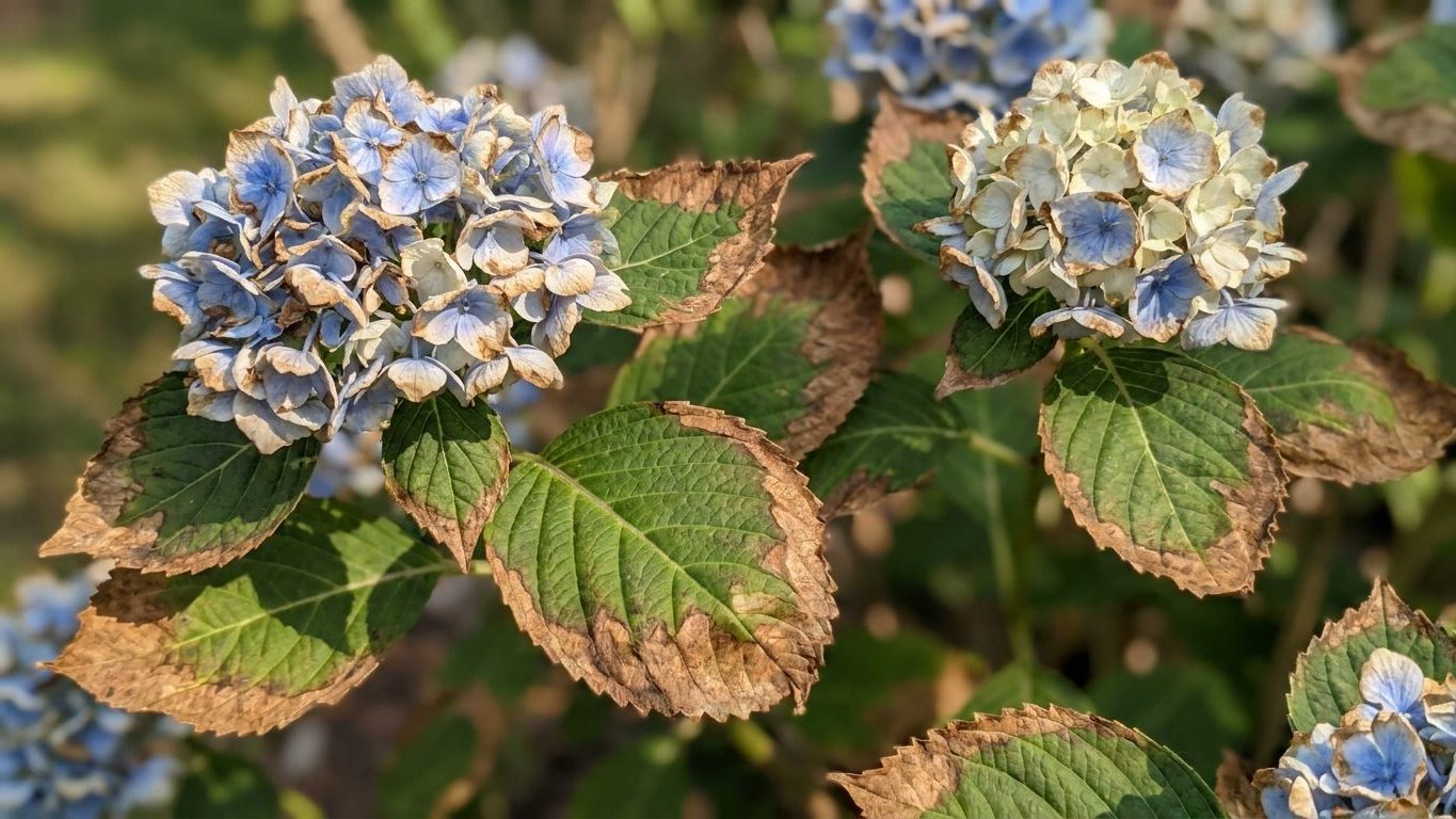 Brown Edges on Hydrangea Leaves and Flowers