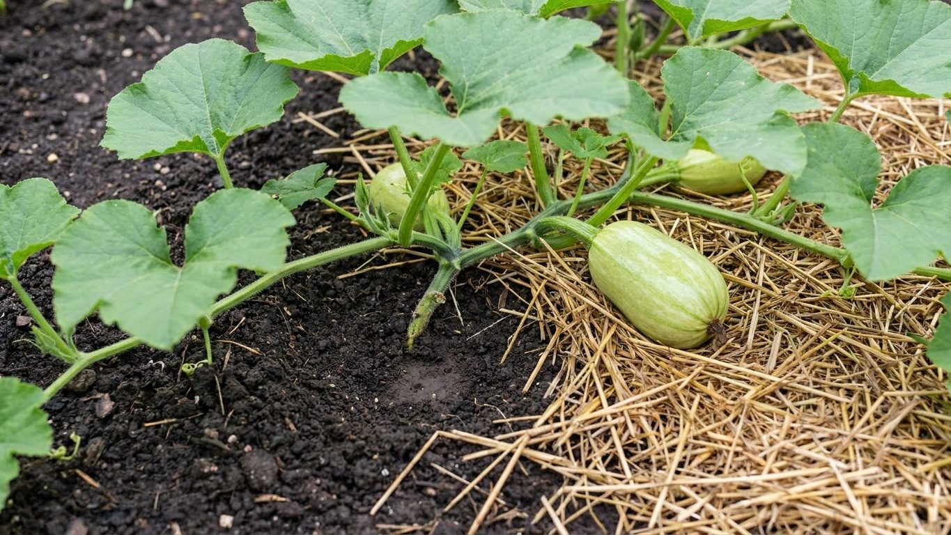 Mulch Under a Winter Squash Vine
