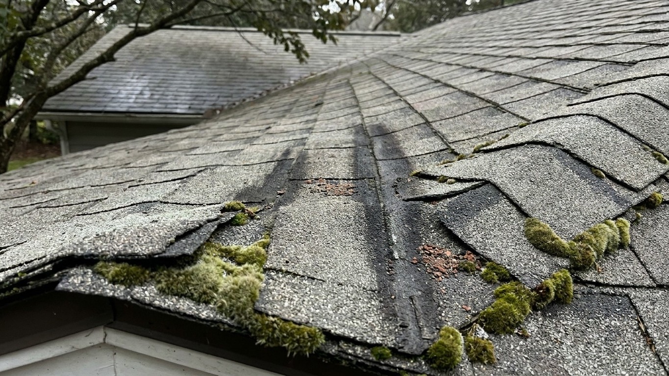 Moss and Black Streaks on a Roof