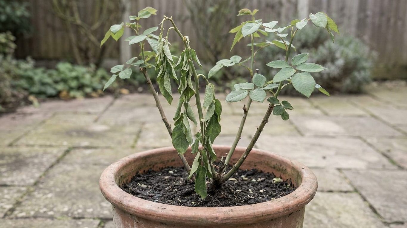 A Rose Wilting in Full Leaf: Root, Cane or Water