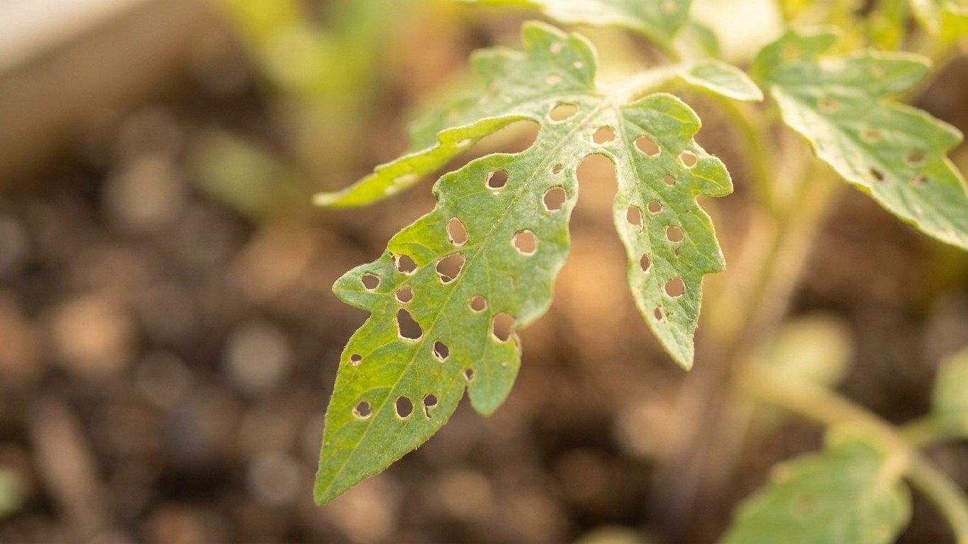 Flea Beetles: Shot-Holes Punched Through Young Tomato Leaves