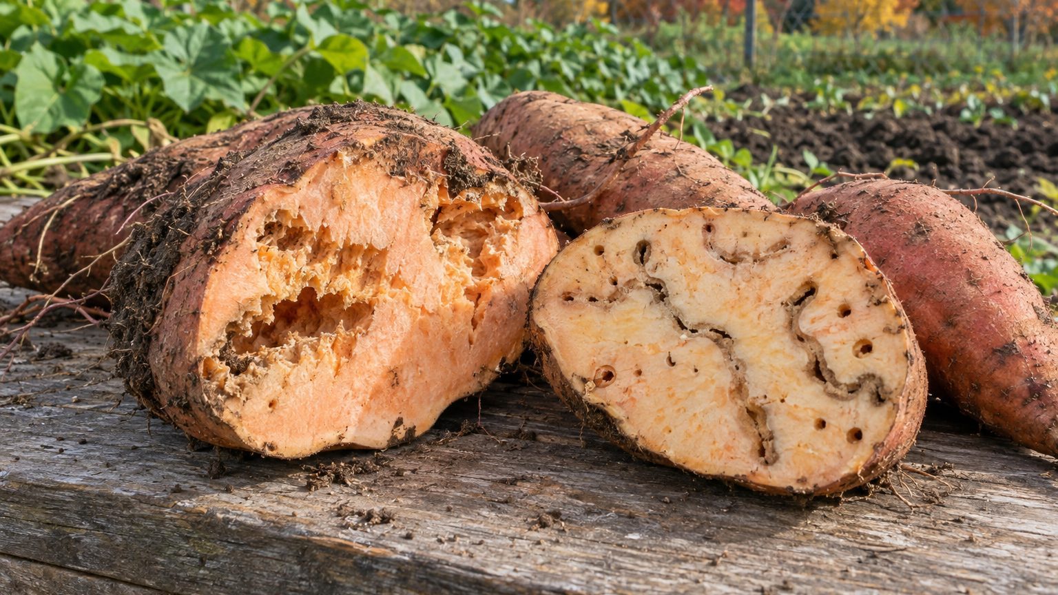Holes and Tunnels in Sweet Potato Roots