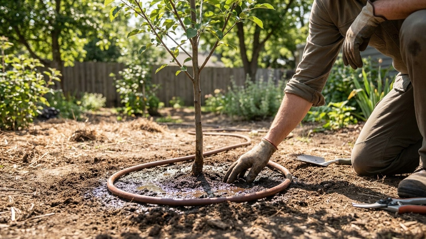 Watering a New Tree or Shrub: Deep and Rare Beats Little and Often