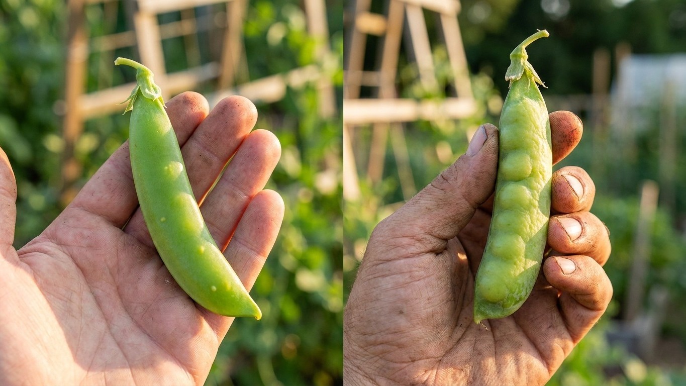 Snap Peas at Five Days, Shelling Peas at Eighteen: Two Weeks Apart
