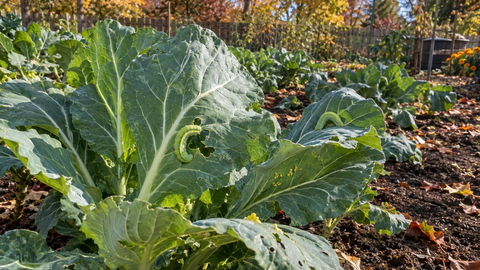 Green Caterpillars in Collard Leaves